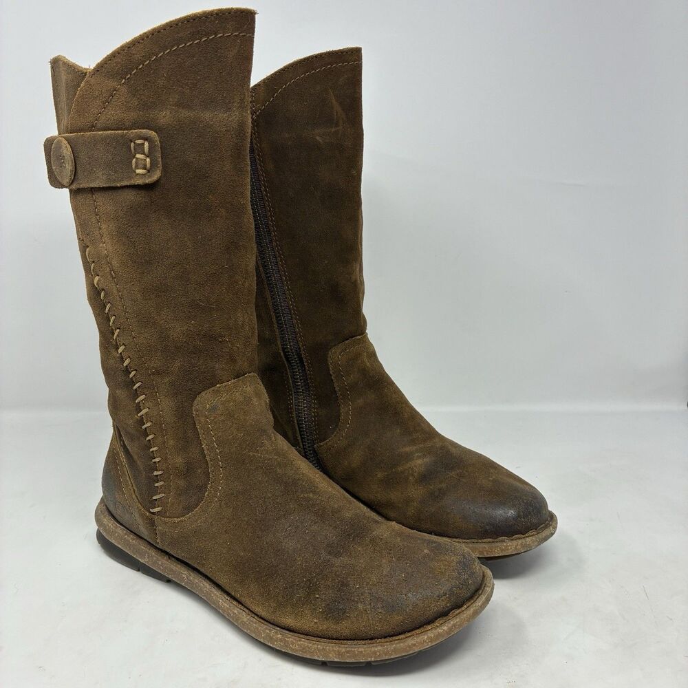 Born Tonic Riding Boots Shoes Womens Size 7.5M Brown Distressed Suede Full Zip